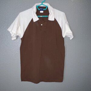 Citees Men’s Polo Shirt Size M Brown White Short Sleeve 100% Cotton Casual Top